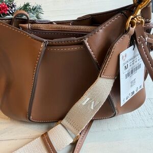 Zara Tan Leather Crossbody Bag 2 Strap Options